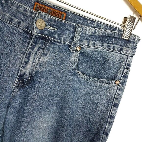 𝅺PARIS Angel Light Wash Denim Jeans Mid Rise Boot Cut Size 13 - 14 - Picture 7 of 11